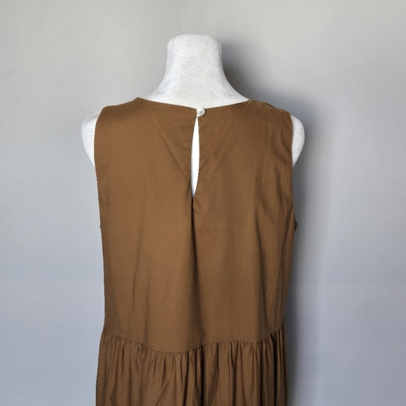 Margot Paris Tiered Sleeveless Midi Dress Brown Poplin Cotton Pockets Italy - Picture 5 of 15